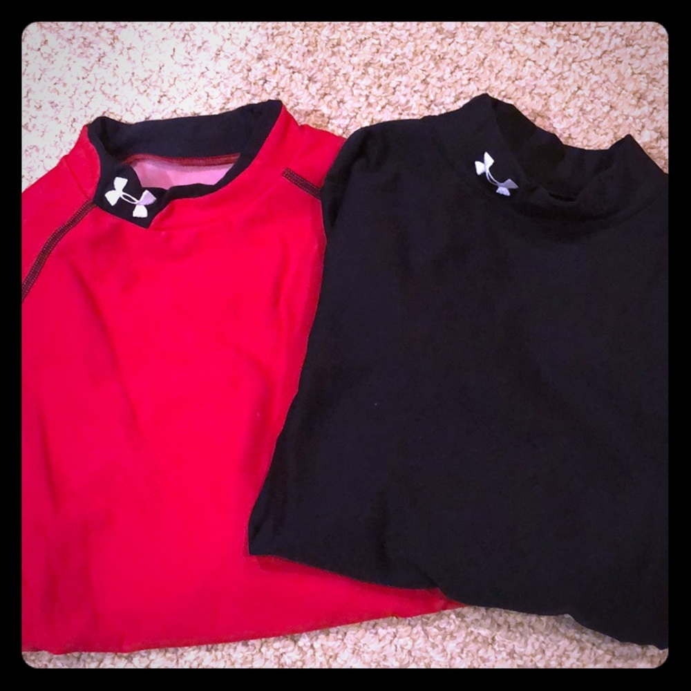 Two Under Armour YXL Cold Gear mock turtlenecks